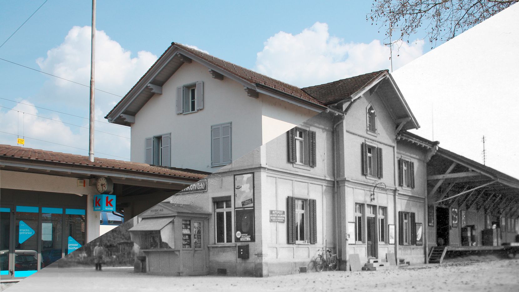 Bahnhof Pfäffikon früher und heute.