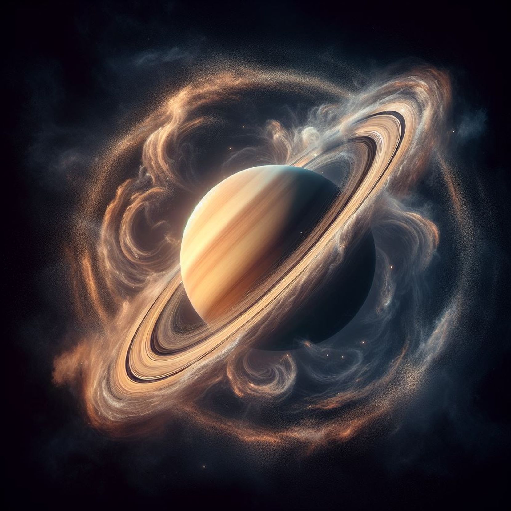 Ein mit künstlicher Intelligenz erzeugtes Bild von Saturn und seinen Ringen.
