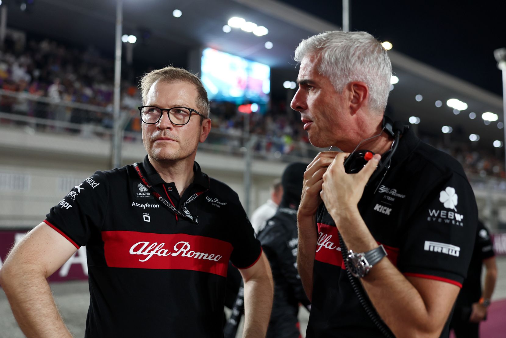 Andreas Seidl (GER) Sauber Group Chief Executive Officer with Alessandro Alunni Bravi (ITA) Alfa Romeo F1 Team Managing Director and Team Representative on the grid.
