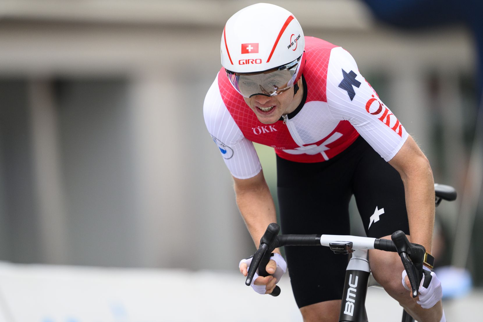 Felix Stehli from Switzerland of Swiss Cycling National team in action during the prologue, a 2,28 km race against the clock at the 77th Tour de Romandie UCI World Tour Cycling race, in Payerne, Switzerland, Tuesday, April 23, 2024. (KEYSTONE/Laurent Gillieron)