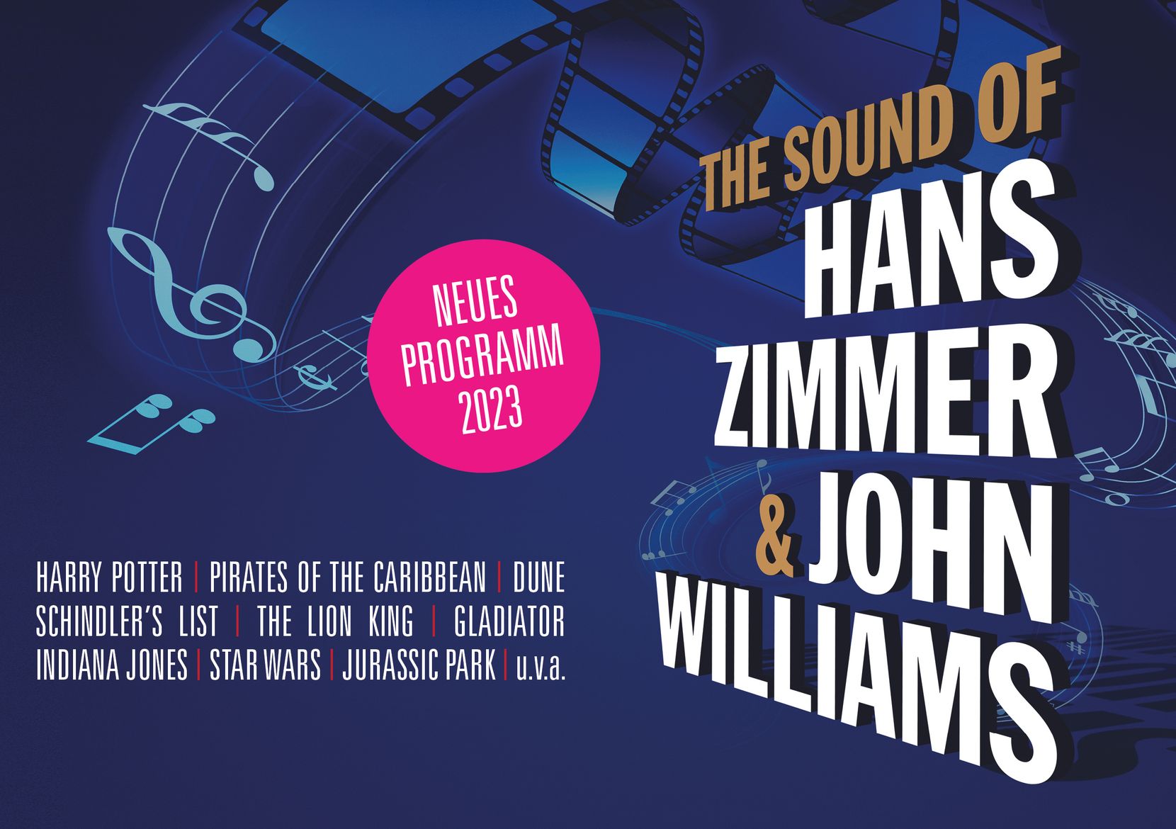 Das Bild zeigt den Werbeflyer für The Sound of Hans Zimmer & John Williams am 3. Mai in Zürich.