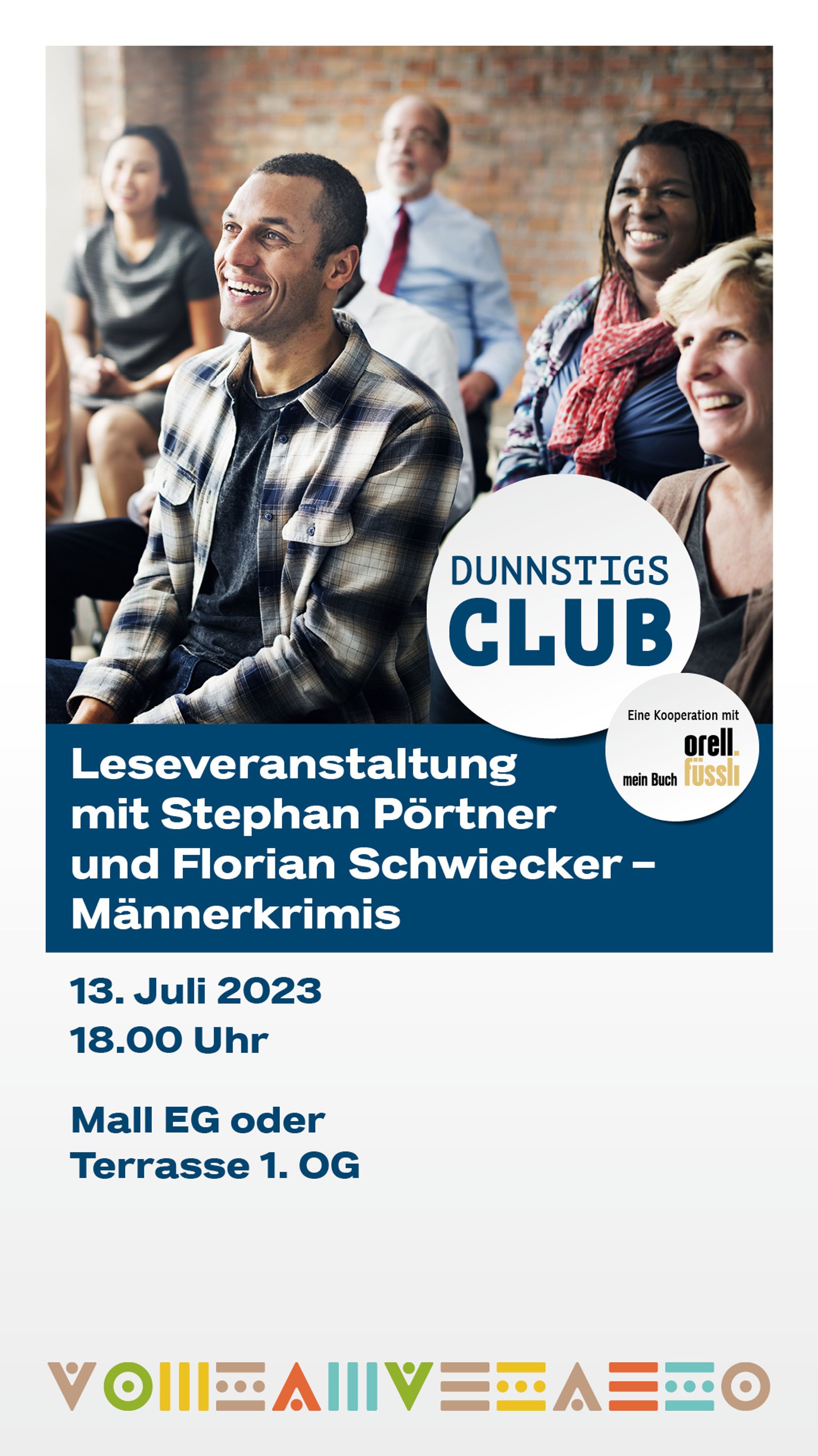 Die Grafik zeigt den Flyer des Dunnstigs Clubs vom 13. Juli mit Stephan Pörtner und Florian Schwiecker.