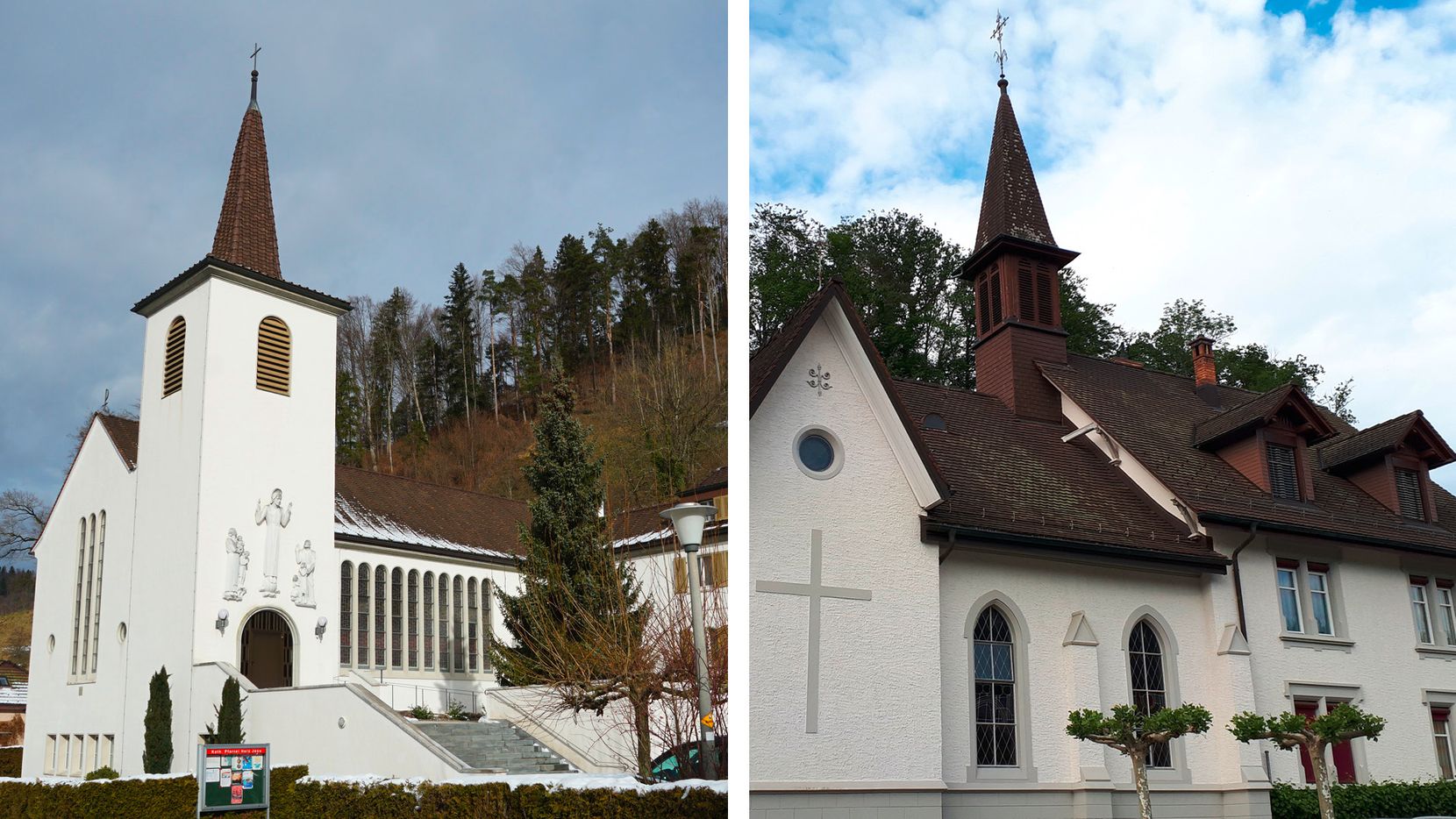 Bildkombo mit der Kirche Turbenthal links, Kirche Kollbrunn rechts.